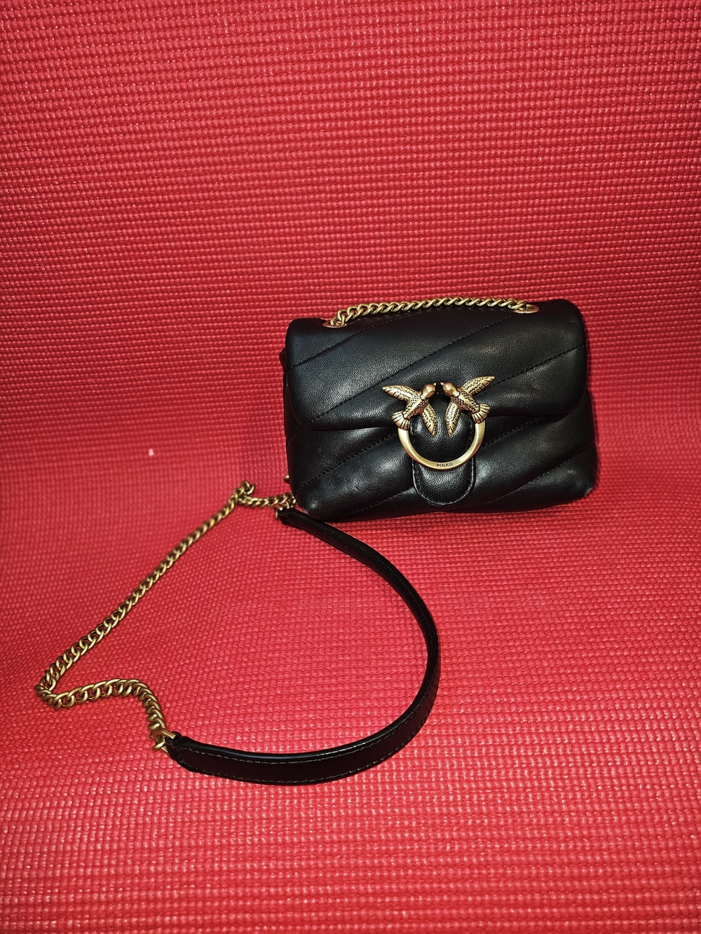 PINKO Love Mini Puff Black Genuine Leather Quilted Crossbody Shoulder Bag